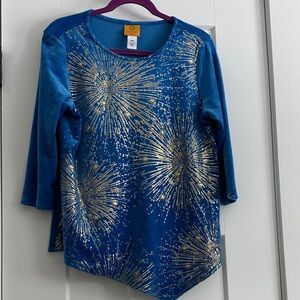 Fireworks Foil Print Blue Women's Top